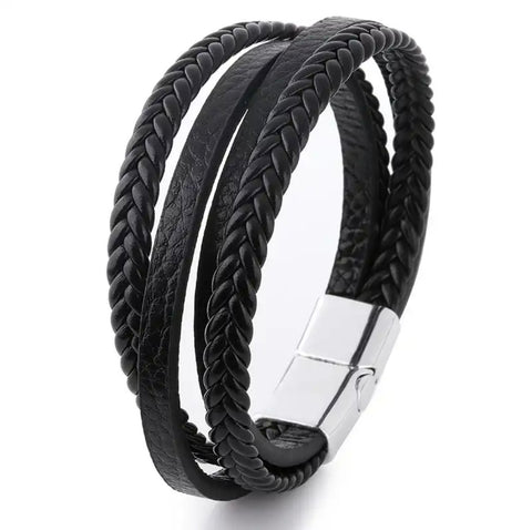 Colossus Black Leather Bracelet