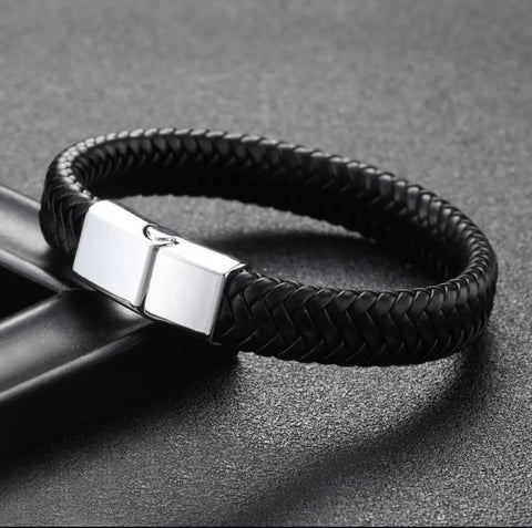 Colossus Black Leather Bracelet