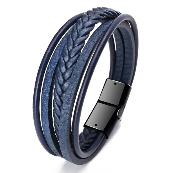 Colossus Navy Leather Bracelet